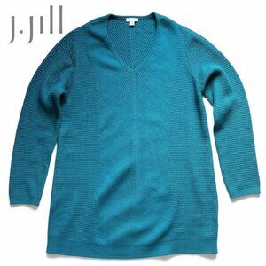 J. Jill Women's Tunic Knit Sweater (Dress) Cotton Blend V-Neck Teal |‎ Size LT